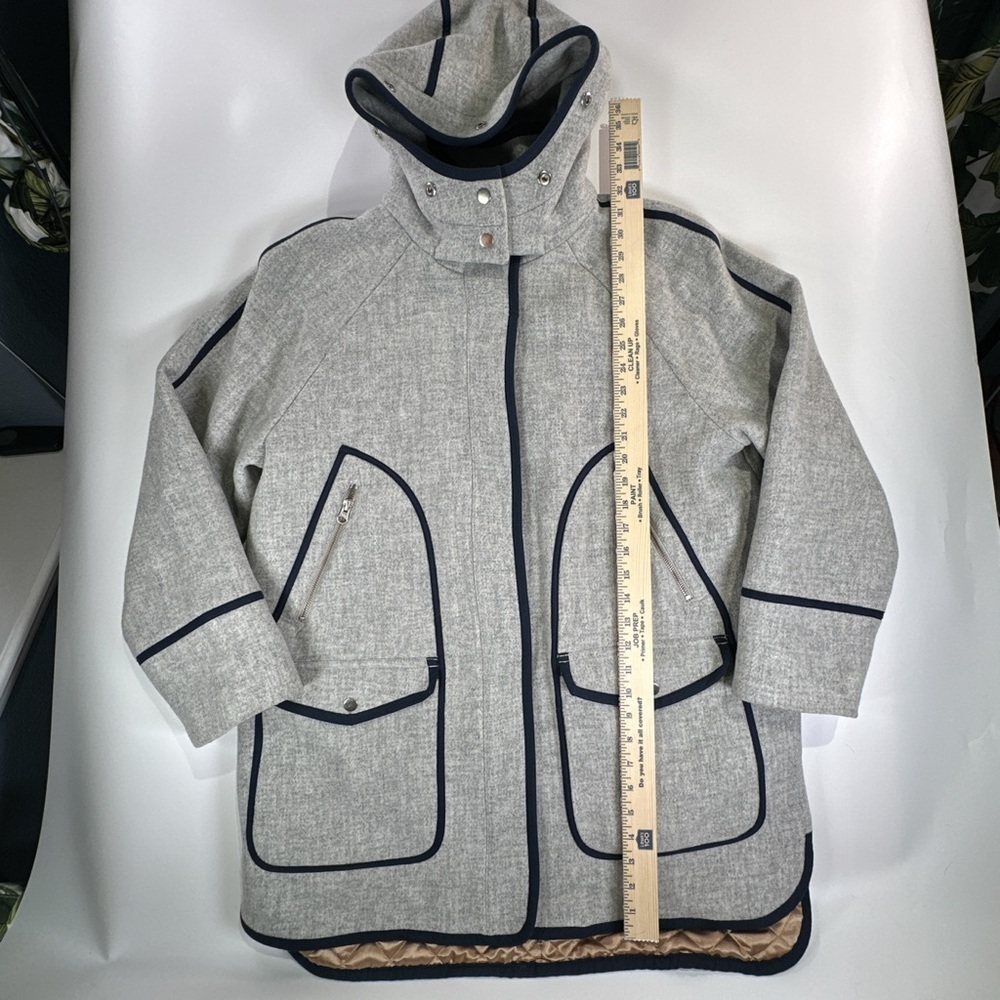 J. Crew Italian Stadium Cloth Hooded Wool Peacoat Womens 14 Gray Minimalist - Picture 13 of 14